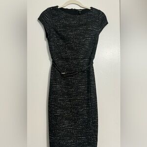 Express Black and White Knee Length Office Dress with Belt